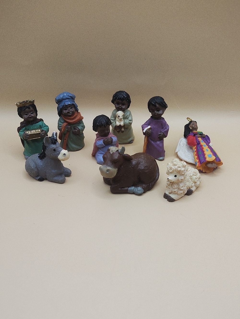 Vintage African American Folk Nativity Figurines Lot Of 9